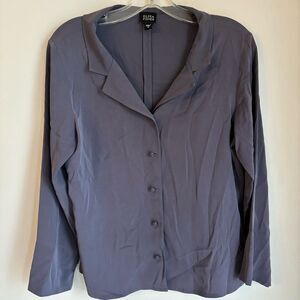 Eileen Fisher Women silk blend collared button down dark purple gray size small.
